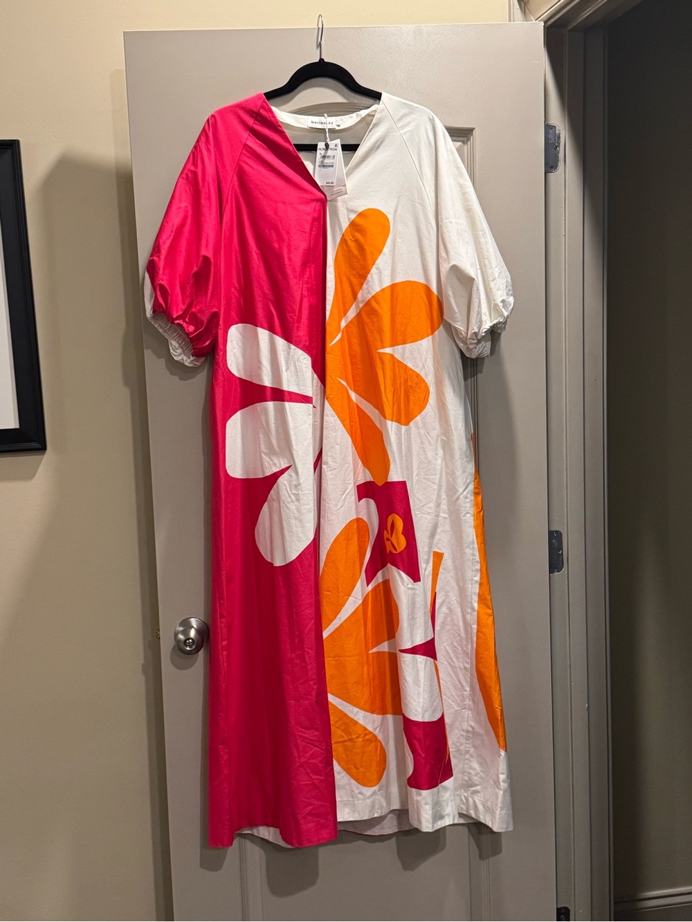 NWT Marimekko Karkelo Kolmikko Maxi Dress Fuchsia Orange Off White Size L - Picture 2 of 9